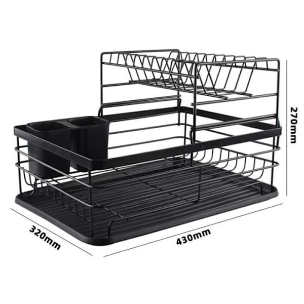 Dish rack, 2-tier stainless steel dish rack for kitchen with utensil holder, 43x32x27cm