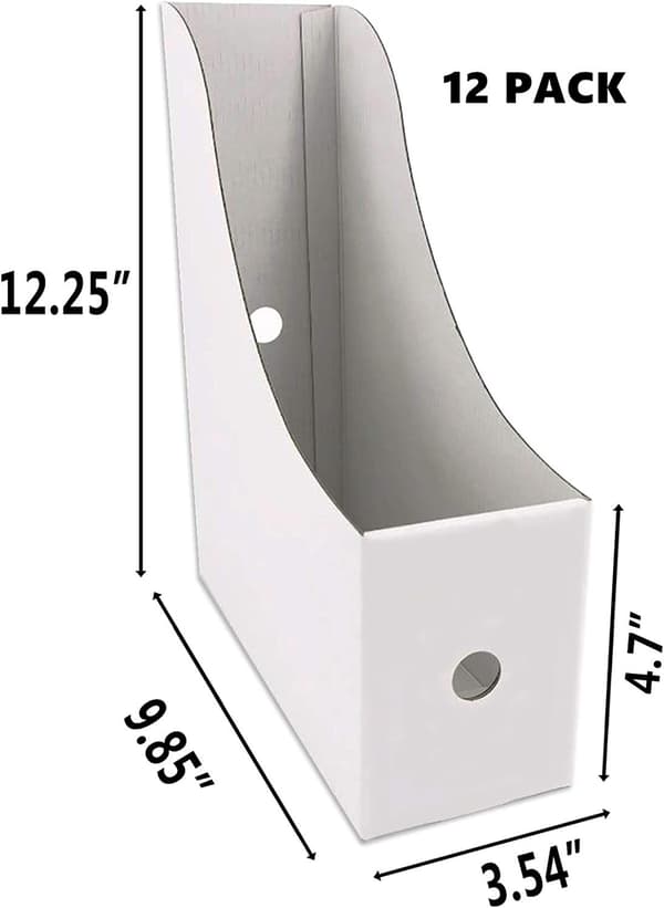 Magazine Rack (12-pack, White) - File Holder, Desk File Organizer, Document Storage Box, with Labels