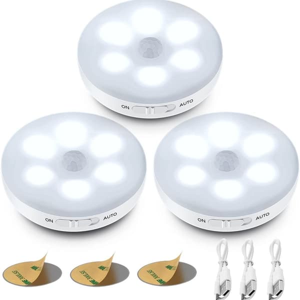 3-delt sett automatisk LED-nattlys, innendørs bevegelsessensorlampe, trådløs L