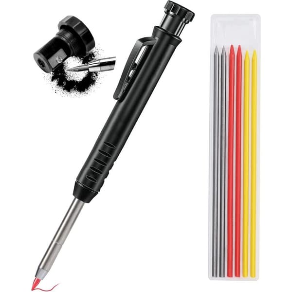 Solid Construction Pencil with Sharpener, Carpenter Pencils for Deep Holes, Marking Tool for Glass, Ceramics, Hardened Steel, Wood