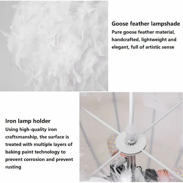 Modern Pendant Lamp White Feather Ceiling Lampshade for Kitchen Island Bar Cafe