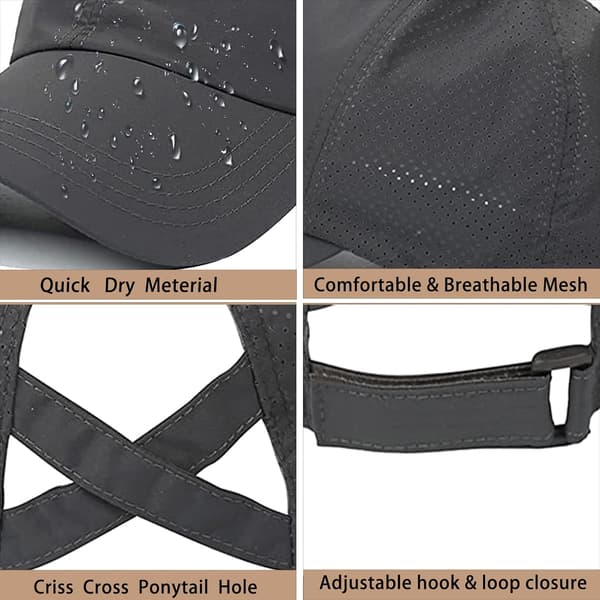 Deep Grey Ponytail Baseball Cap, Lightweight Adjustable Quick-Drying Breathable Sun Protection UV, Unisex Color Messy Cap Cross Hat