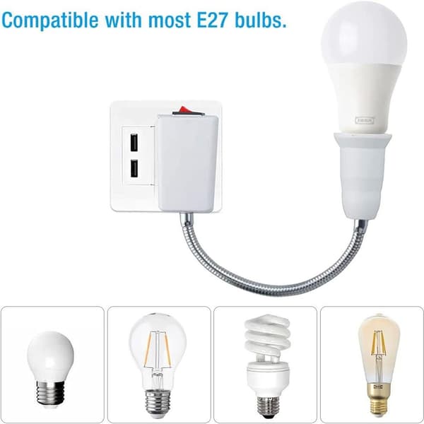 E27 Lamp Holder with Switch (EU Plug), Reading Lamp with Flexible Arm, Socket KLB
