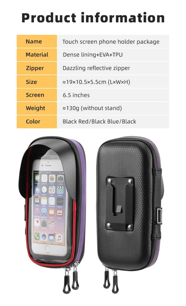 Red Waterproof Reflective Bicycle Phone Holder, Bike Frame Handle