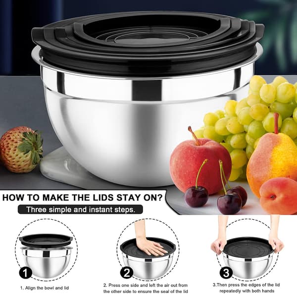 Stainless Steel Bowls with Airtight Lids, 5-Piece Stackable Salad Bowls for Space Saving Storage, Metal Serving Bowl