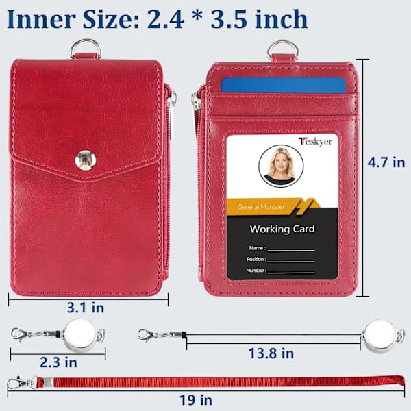 Card Holder with Retractable Lanyard, ID Card Holder with Zipper