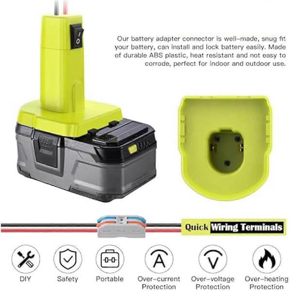Power Wheels Adapter for Ryobi 18V Battery Wheel Battery Conversion Kit with Switch, Fuses & Cable End