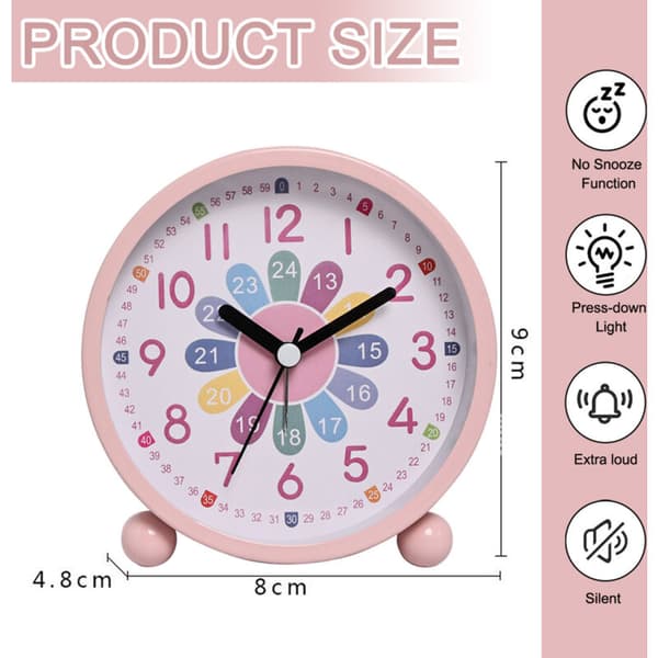 Alarm Clock, Kids Digital Alarm Clock Tick Free, Silent Learning Alarm Clock, Learning Clock, Kids Clock, Compact Analog Alarm Clock for Boy