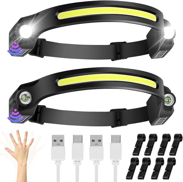 2-pakning USB-oppladbar LED-hodelykt 350 lumen 6 moduser 230 grader