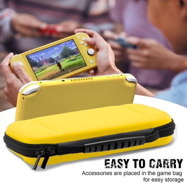 (Gul) 1 stk. Nintendo Switch Lite-etui, hårdt etui til Nintendo Switch Lite-konsol, inklusive 8 spilkort, JoyCon og andet tilbehør.