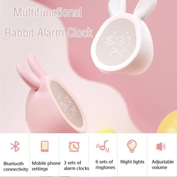 [PLEE] Cute Rabbit Alarm Clock for Kids, Alarm Clock, Night Light, Sleep Trainer, Birthday Gift. White