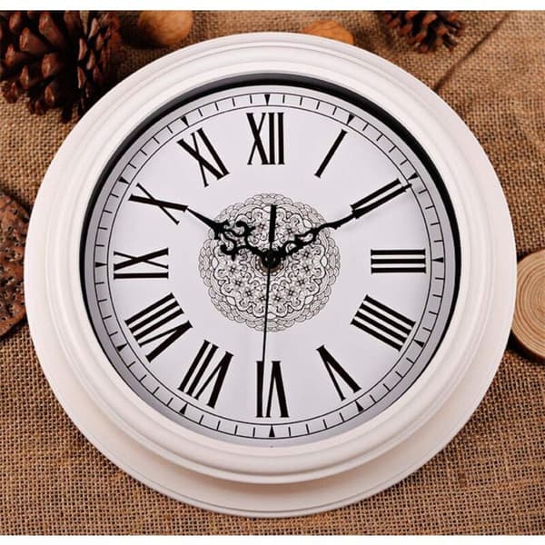 Wall Clock 30cm Roman Numerals Kitchen Clock with Large Dial Classic European Style White KLB