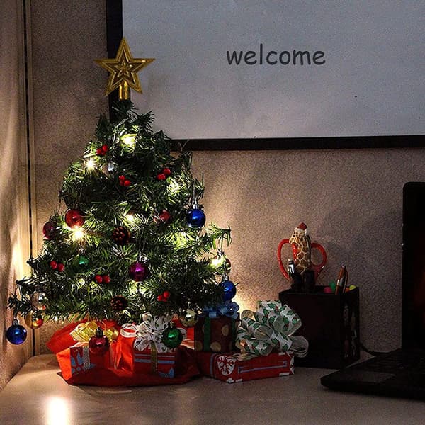 Miniature Artificial Christmas Tree with LED Lights, with 50 Detachable Ornaments for Home Decoration
