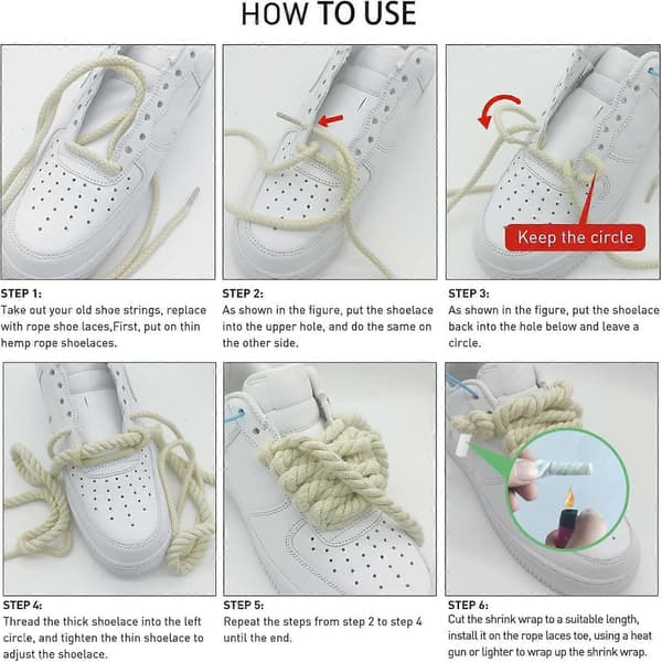 Thick Rope Shoelaces for Air Force 1, 12mm Round Cotton Shoelaces, Replacement