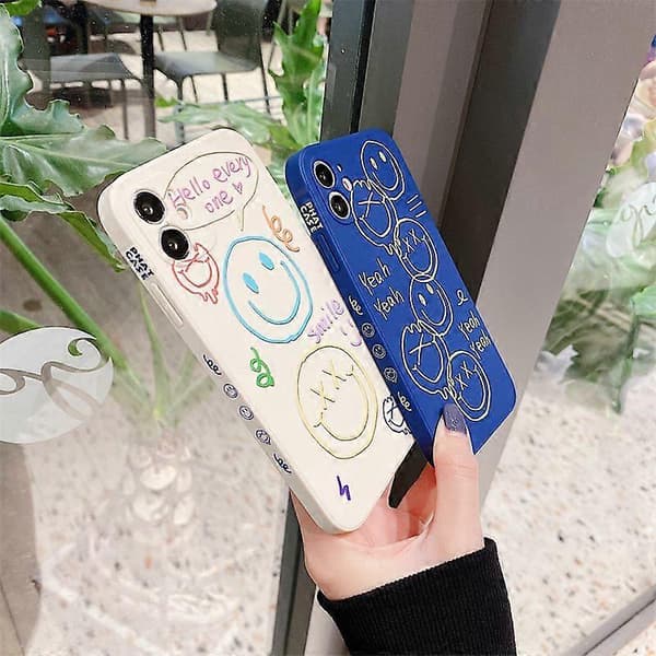 Sødt Sort Glad Smil Graffiti Sidetryk Telefoncover til Apple iPhone 13 Pro Max Etui til Kvinder Slanke Bløde Covers til iPhone 13ProMax Hvid, xzwq