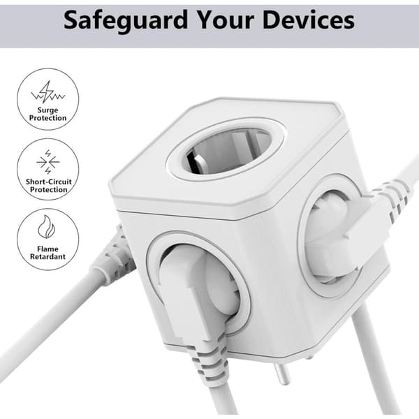 5-in-1 Cube Wall Socket with Overload and Surge Protection, 4000W/16A Cube Plug with Safety Door, Portable Power Plug