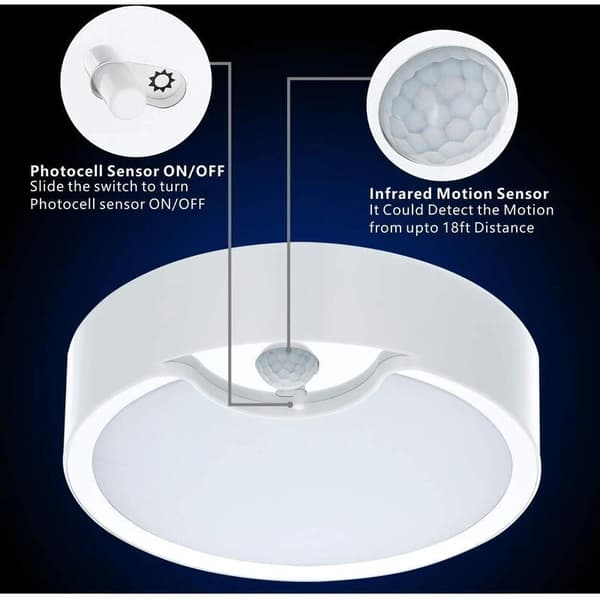 LED-loftlampe med bevægelsessensor, 19 cm 300LM Batteridrevet til indendørs brug