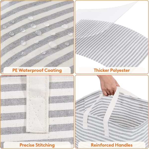 Grey Laundry Basket, 40x30x60cm 72L Foldable Waterproof Fabric