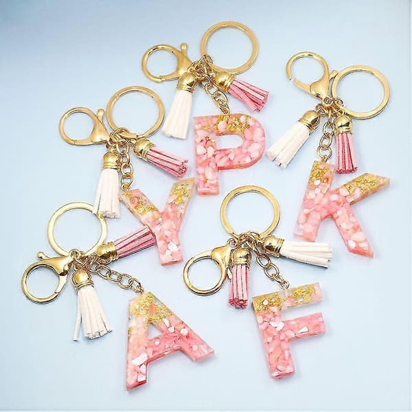 Sød Initial Nøglering A-Z Bogstav Glitrende Nøglering Premium Taske Charm Nøglering Tilbehør (C, 2 STK)