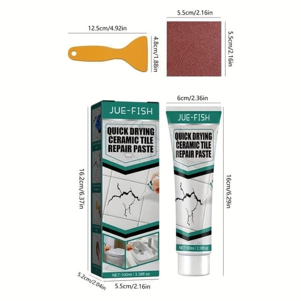 Tile Repair Kit - Waterproof and Quick-Drying Repair Paste with Sandpaper and Spatula