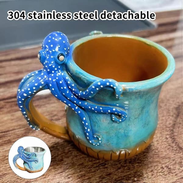 Dive into Every Sip Handmade Octopus Mug, 3D Octopus Coffee Mug