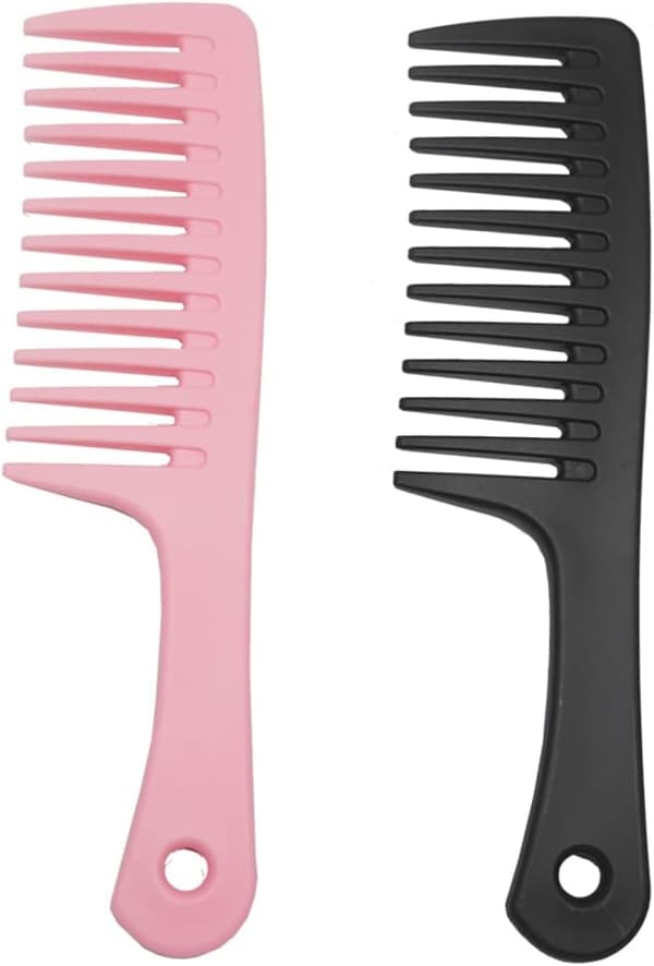 2 stk. bredtandet kam til mænd og kvinder, sort + pink