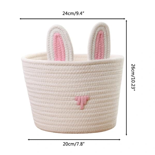 Påskeharekurv i bomullstau for barn, eggjakt, godteri, snacks og kosmetikk 24 x 26 cm