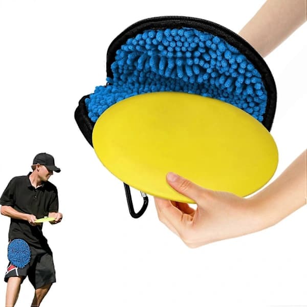 Portable Disc Golf Cleaning Tool with Microfiber Cloth, Zipper, Carabiner, and Hand Strap, Blue (FMY)