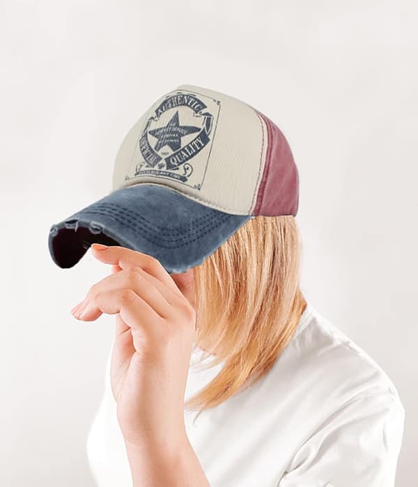 Vintage Baseballkeps Tvättad Denim Truckerhatt Mode Pentagram