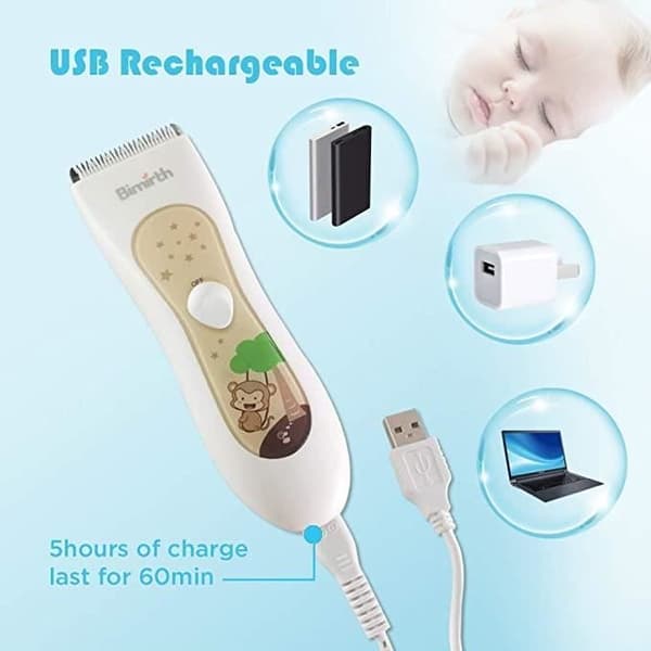Stille hårklipper for barn - SPECOOL Trådløs - USB Oppladbar - Vanntett - 3 Kammer (med oppbevaringspose)