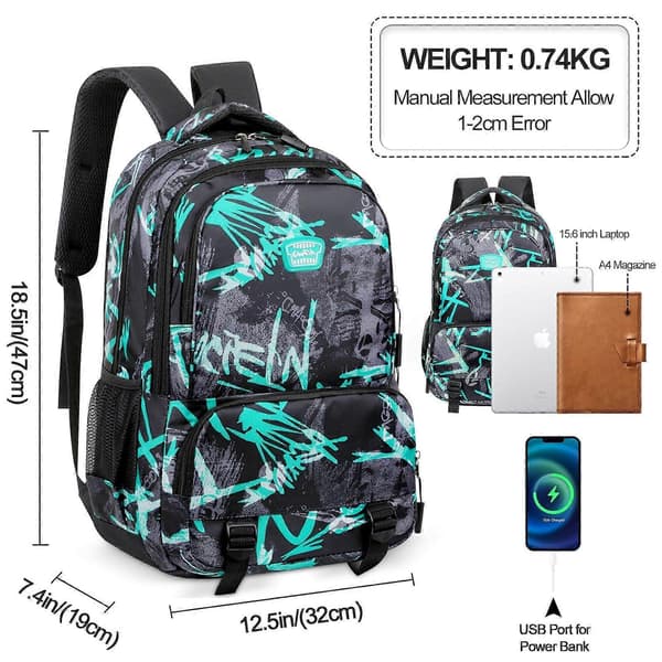 School Backpack for Students, Boys' School Backpack, Camouflage Backpack, School, Travel, Outdoor Backpack, Multiple Pockets, Large Capacity, Green