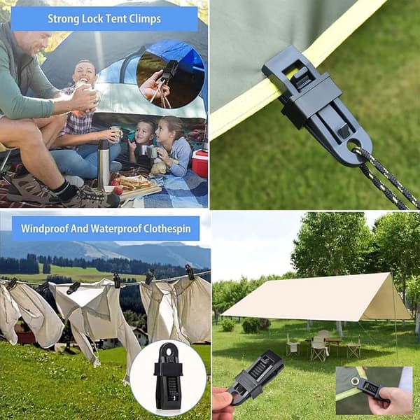 Tarp Clips, 20 Pcs Heavy Duty Locking Grip, Reusable Black for Awning and Tent