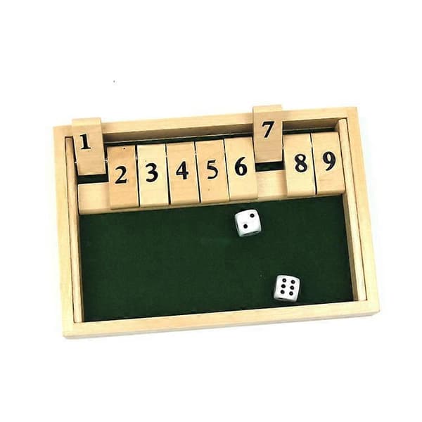 Trä Shut The Box 9 Siffror Tärningsspelbräde med 2 Trätärningar, Klassisk Bordsversion av det Populära Engelska Pubspelet