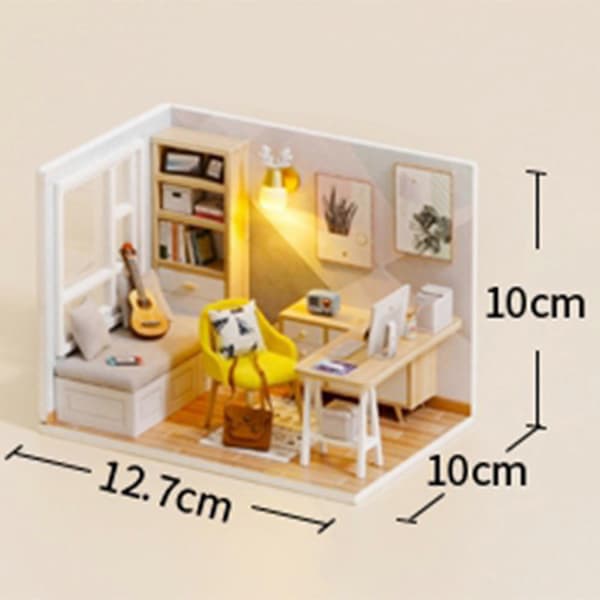 1:32 DIY Træ Miniature Dukkehus Sæt Solskins Studieværelse Håndværk A