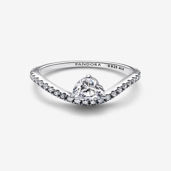 Pandora - Bølgete Pavé Hjerte Ring - Sterlingsølv Circumference: 52mm
