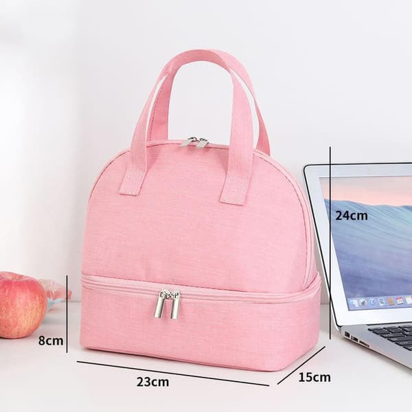Isolert matpose med doble rom kjølebag (rosa)