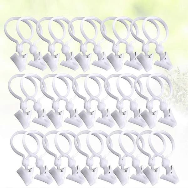 12x6cm 30st Plast Duschdraperiklämmor Runda Klämmor Draperiringar Klämmor Vit