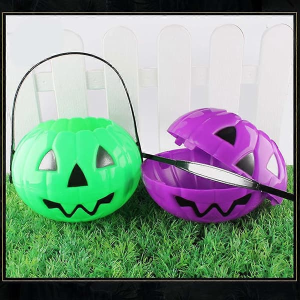 Sammenleggbar og avtakbar gresskarbøtte for Halloween-dekorasjon (Lilla)
