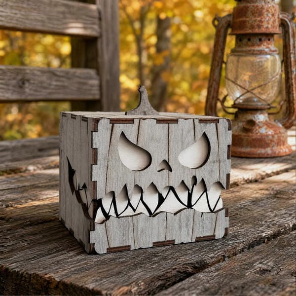 Telysholder i tre formet som gresskar – Jack-o'-lantern-eske til Halloween-dekorasjon Grey