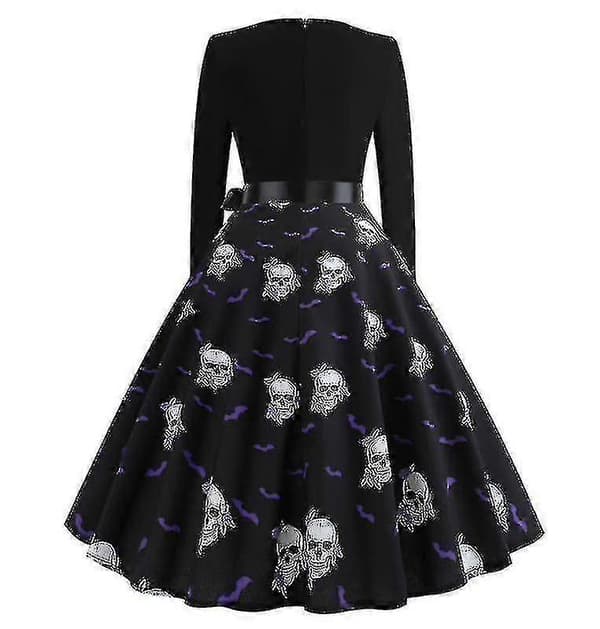 Halloween kjoler til kvinder Skelet græskar trykt Cosplay festkostume M black2