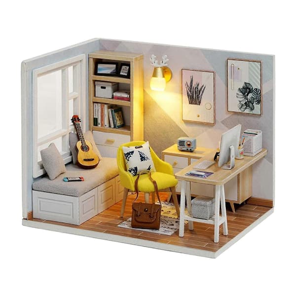1:32 DIY Trä Miniatyr Dockhus Kit Solskensstudierum Hantverk A