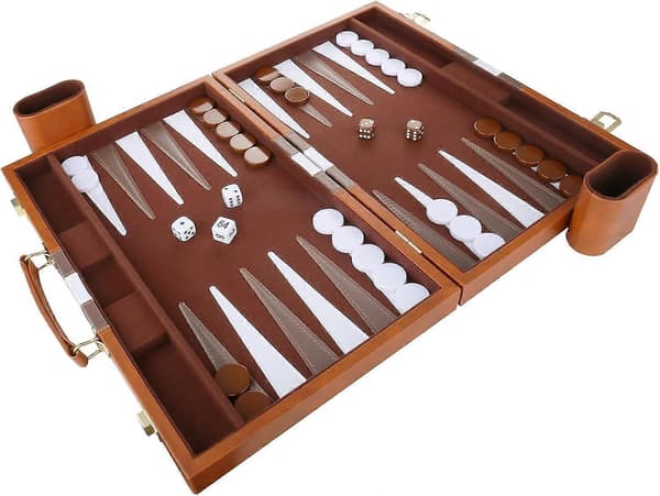 Backgammon Set - Klassiskt brädspel med premium PU-läderfodral och bärbart
