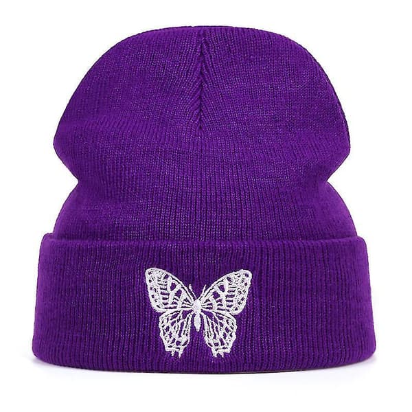 Butterfly Broderi Hue til Kvinder Purple