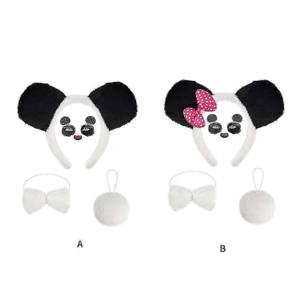 Flerfarget pandakostyme-tilbehørssett med ørebøyle, hale og sløyfe for barn og cosplay Three piece Panda Pr