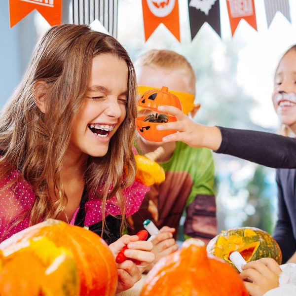 Græskarformet æske til Halloween-slik med 24 stk. beholdere