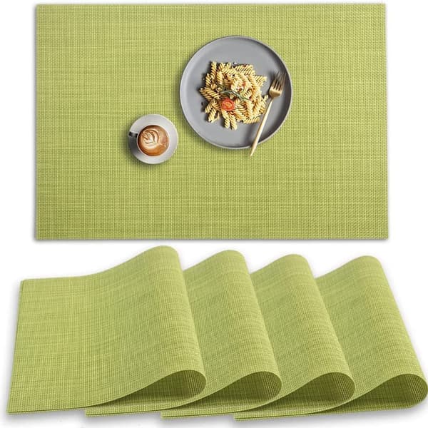Gröna PVC-bordstabletter, 30×45cm, 4-pack, rektangulära, vattentäta, oljesäkra och värmeisolerande mattor.