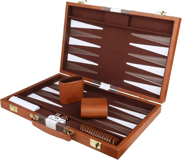 Backgammon sæt - Klassisk brætspil med premium PU-læderetui og bærbart