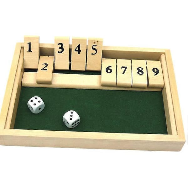 Trä Shut The Box 9 Siffror Tärningsspelbräde med 2 Trätärningar, Klassisk Bordsversion av det Populära Engelska Pubspelet