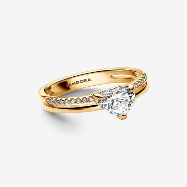 Pandora - Dobbel Bånd Hjerte Ring - 14k gullbelegg Circumference: 58mm