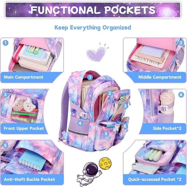 Skolerygsæk til piger, 3-delt sæt med madkasse og Kawaii Design_TF_TF Grå Grå 3pcs/set